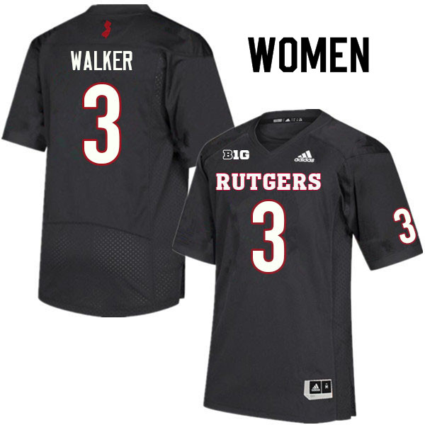 Women #3 Moses Walker Rutgers Scarlet Knights College Football Jerseys Sale-Black - Click Image to Close